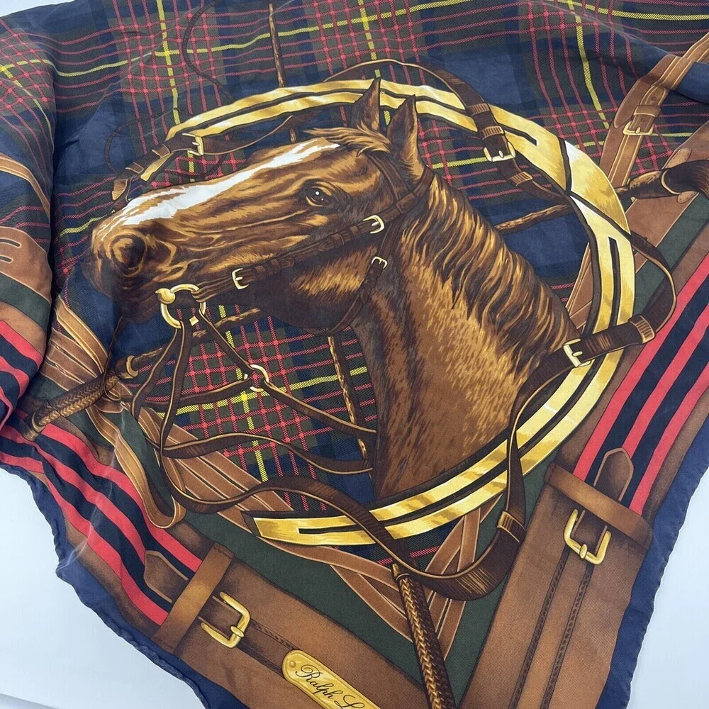 Ralph Lauren Collection Purple Tag Rare Vintage Horse Equestrian Silk Scarf